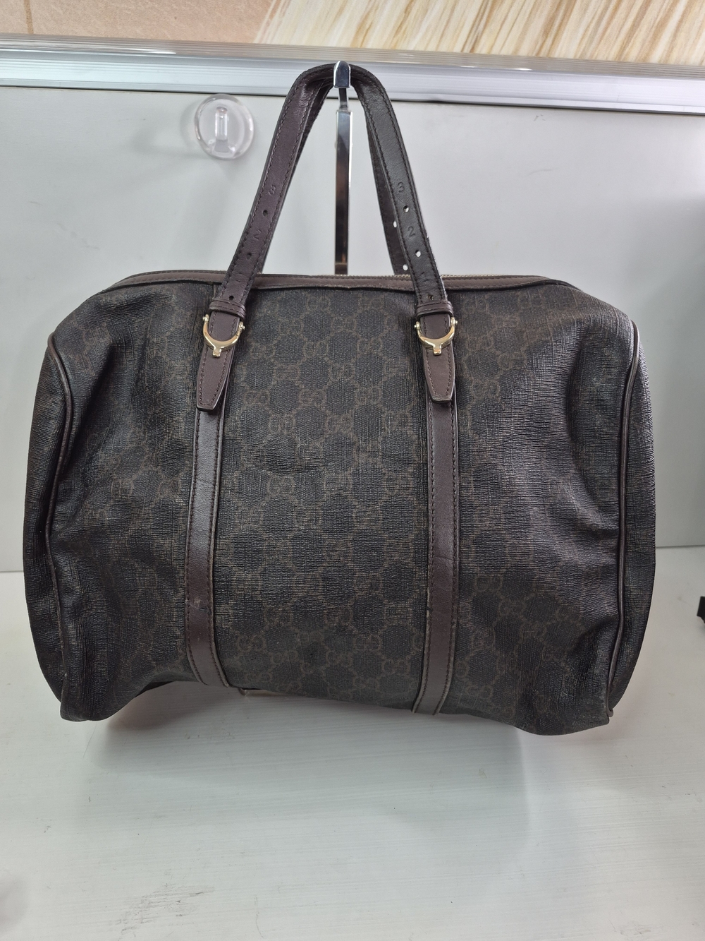 Gucci Brown Monogram Duffel Bag with Leather Trim